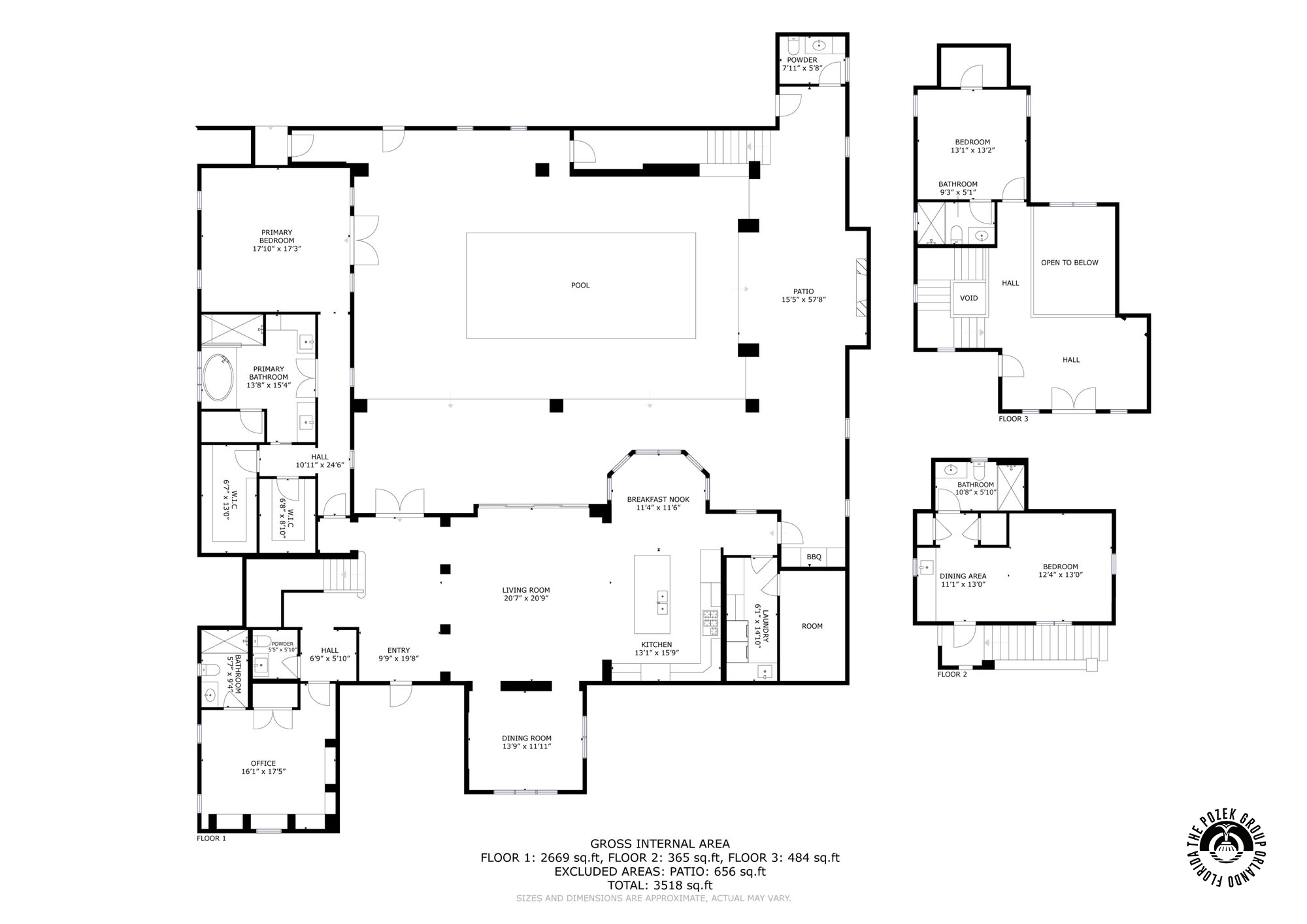 black and white 2D floorplan of two story home